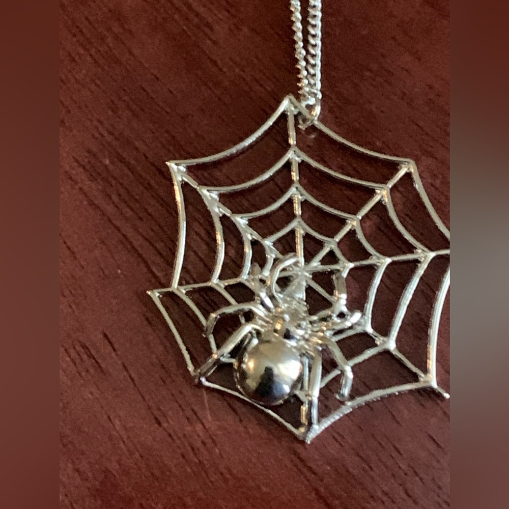 New Torrid spider and web pendant silver necklace long